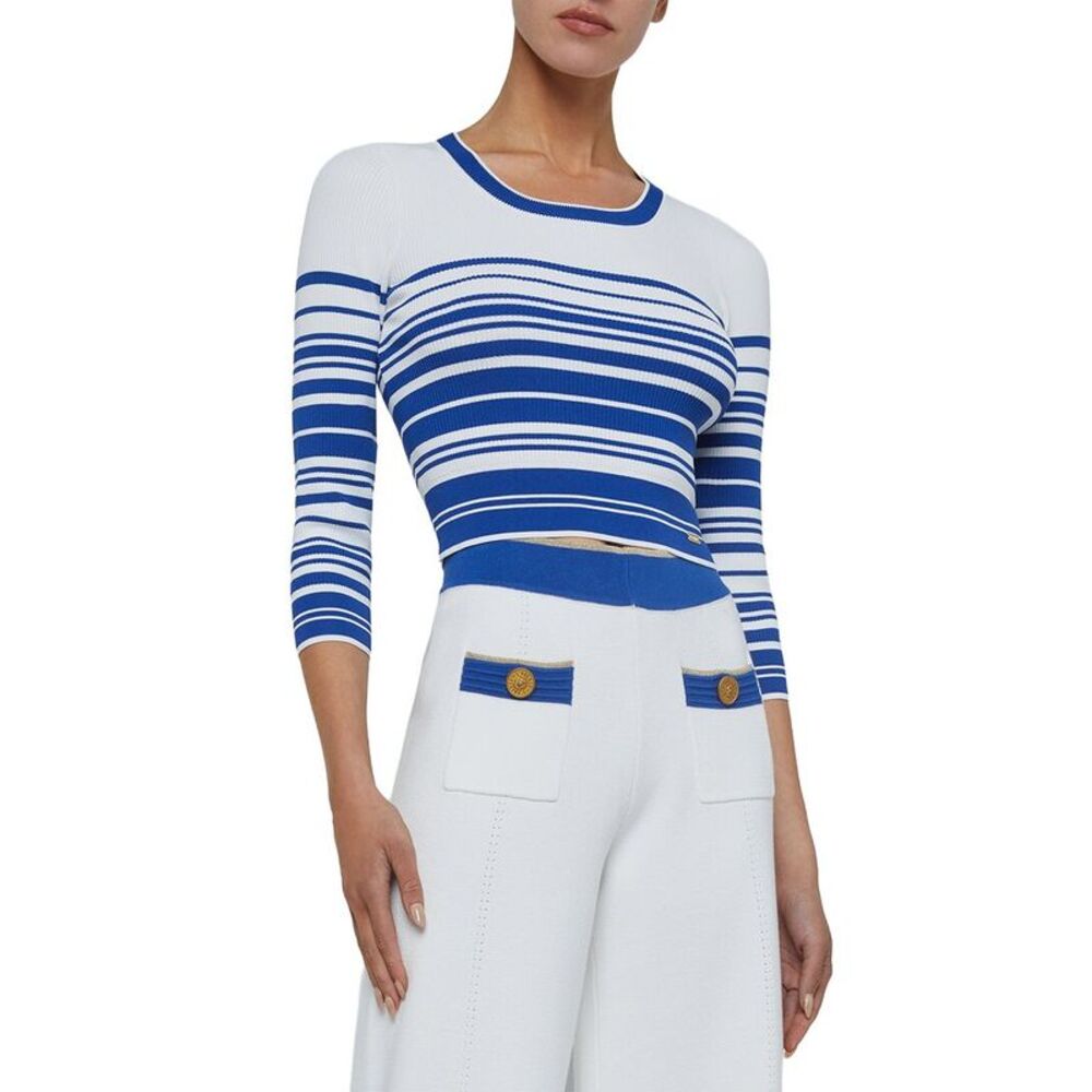 L’Agence Womens Lagence Yukio Striped Crop Top, White